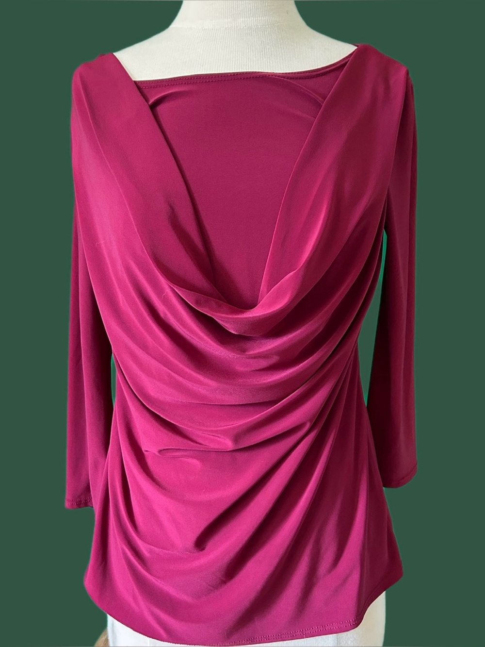 Draped Cowl Neck Blouse in Fuchsia